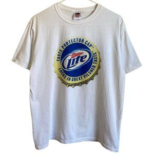 Miller Lite Beer Heavy Cotton T Shirt Size Medium White Beer Shirt Crewneck